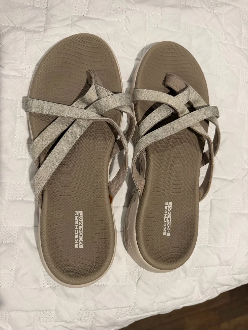 Skechers Women's Light Taupe Cross-Strap Comfort Sandals